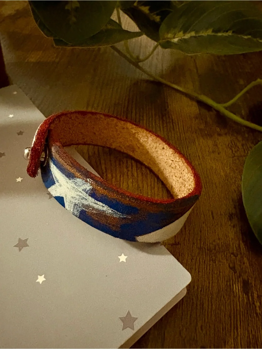 USA Embroidered Leather Cuff Bracelet - Red & Cream